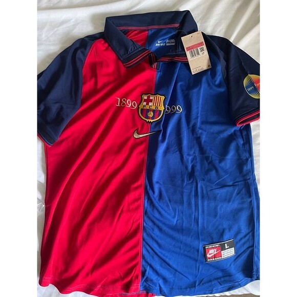 FC Barcelona 1999 Soccer Jersey Vintage 100th Anniversary Messi Mens Large 1899